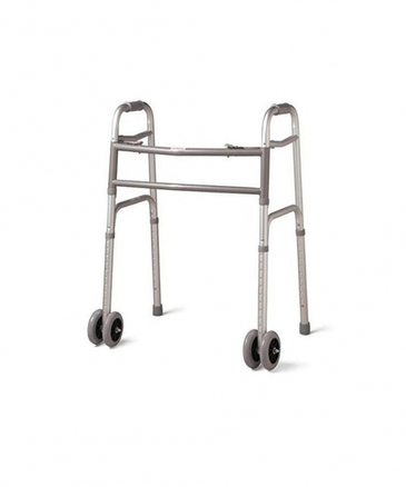 Healthline 2 Button Heavy Duty Folding Walker with Front 5'' Wheels