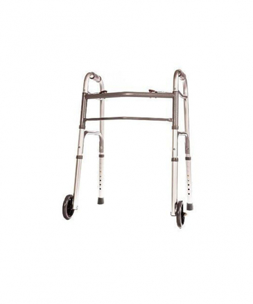 Healthline 2 Button Junior Folding Walker with Front 5" Wheels and Adjustable Height