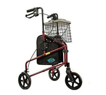 Healthline 3 Wheel Red Rollator with Pouch and Handle Brakes
