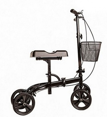 Healthline Black Knee Walker Scooter with Handle Brake and Basket